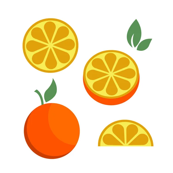 橙子部分设置半个水果图标明亮的艺术矢量 — 图库矢量图片