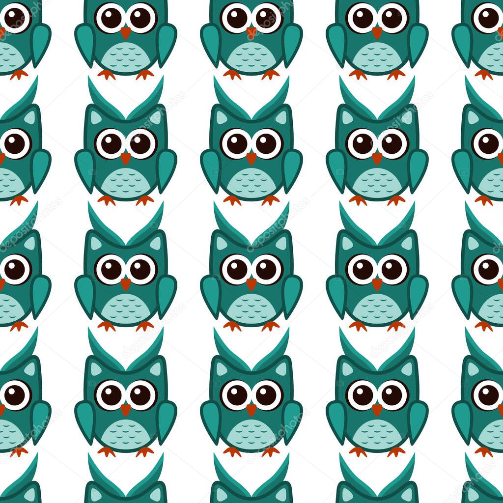Owl stylized art seemless pattern green colors