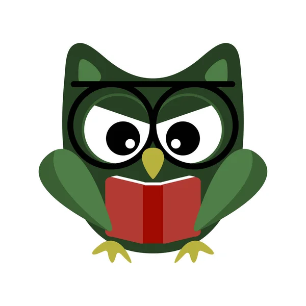 Owl funny stylized icon symbol green colors — Stock Vector