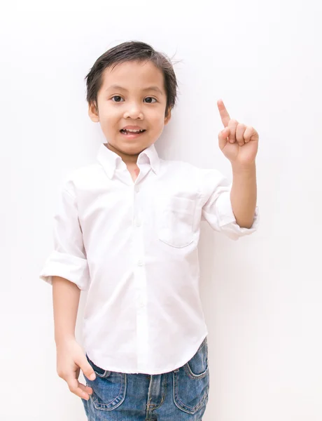 Kid asia boy showing the number one — Stock Photo, Image