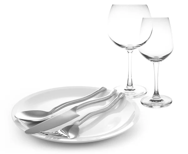 Tenedor y cuchillo y copas de vino — Foto de Stock