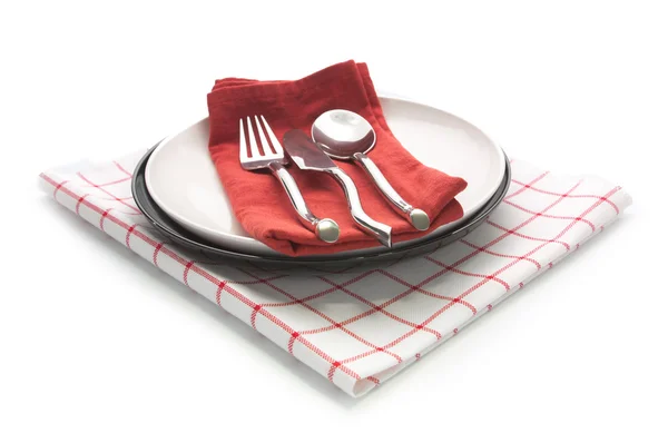 Plate and silverware fork ,spoon napkin — ストック写真