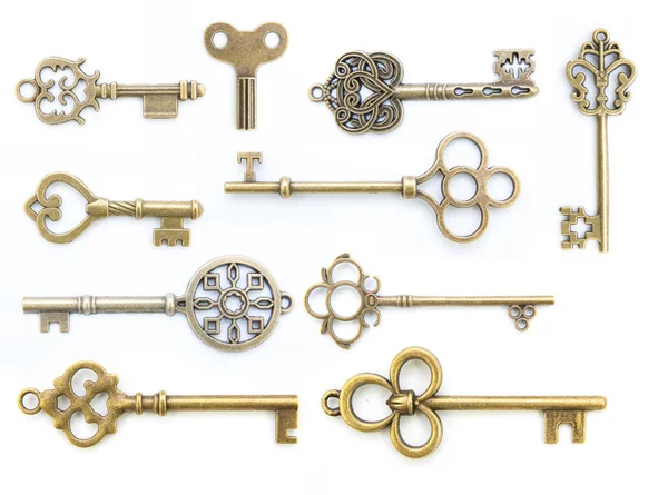 Samling av gamla nyckeln isolerade — Stockfoto