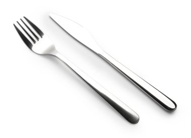 Bıçak ve çatal beyaz üzerine izole 