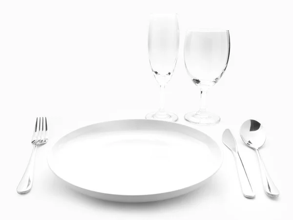 叉子和刀红餐巾和酒杯 — 图库照片