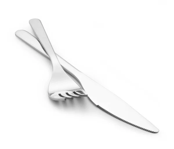 Kniv och gaffel isolerad på vit — Stockfoto