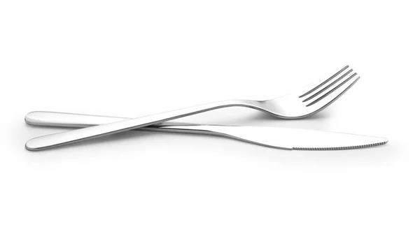 Cuchillo y tenedor aislados en blanco — Foto de Stock