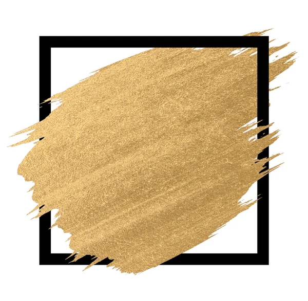 Fekete négyzet ecsetvonások arany festék — Stock Fotó