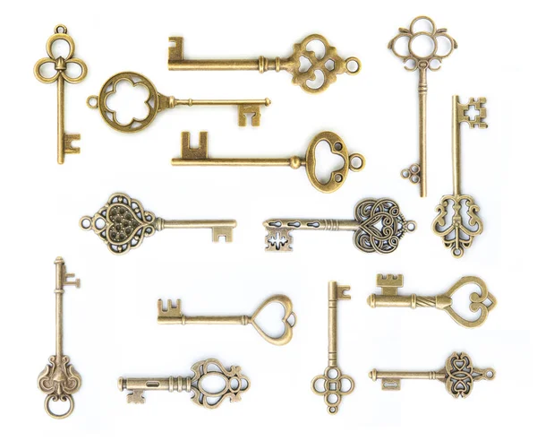 Kolekce starých klíč izolovaný — Stock fotografie
