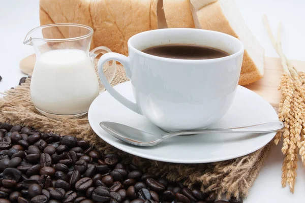 Breakfast with coffee and bread