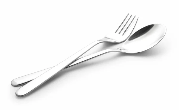 Forchetta e cucchiaio su bianco — Foto Stock