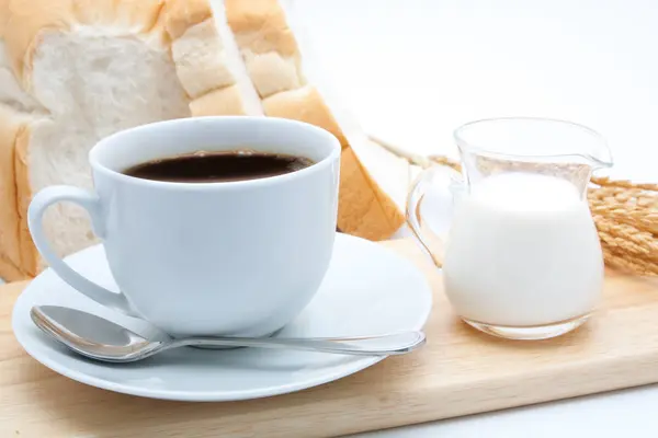 Breakfast with coffee and bread isolated — Stock Photo, Image