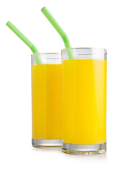 Två orange juice glas isolerade — Stockfoto