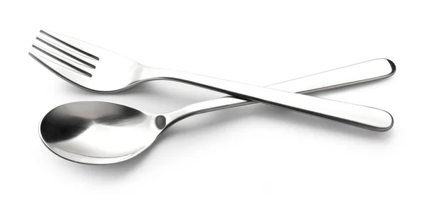 Tenedor y cuchara en blanco —  Fotos de Stock