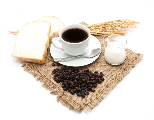 Café da manhã com café e pão isolado — Fotografia de Stock