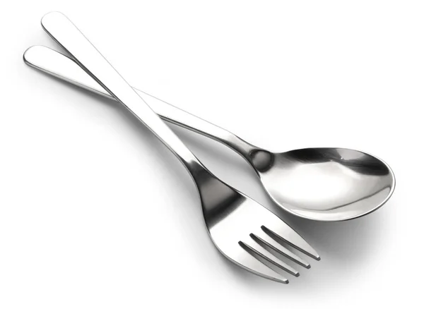 Tenedor y cuchara en blanco —  Fotos de Stock