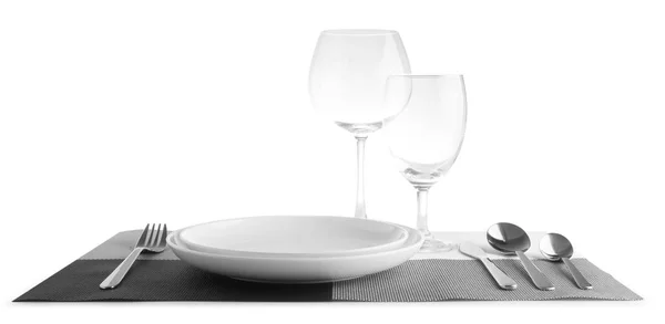 Besteck oder Besteck und Teller isoliert auf weiß — Stockfoto