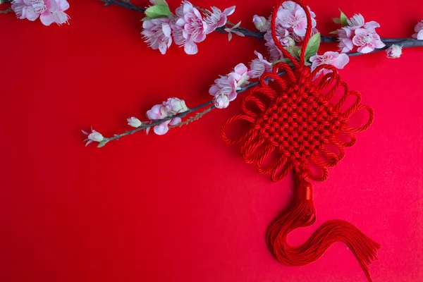 Año nuevo chino festival decoraciones ciruela flores en rojo con — Foto de Stock