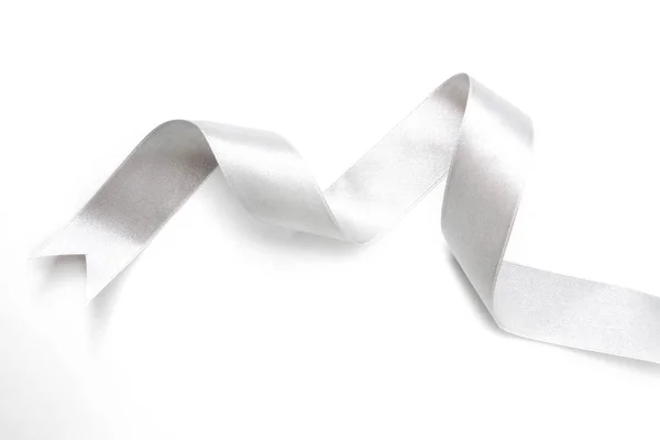 silver ribbon bow in bright silver white grey color isolated