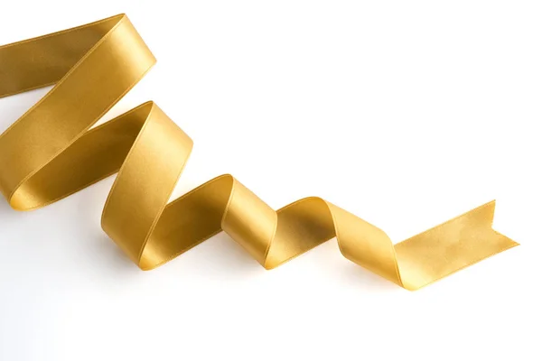 Gold bow ribbon satin texture isolated on white — Stock Photo, Image
