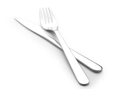 Bıçak ve çatal beyaz üzerine izole 