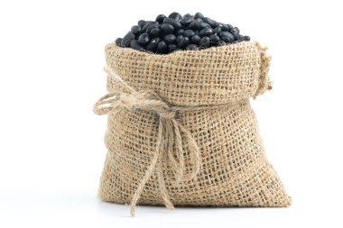 Tuval çuval beyaz üzerine siyah fasulye 