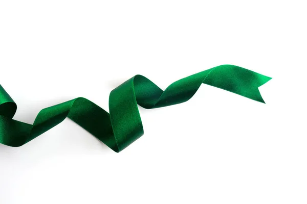Green bow ribbon satin texture isolated on white — Stock Photo, Image