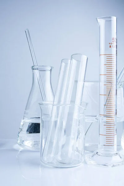 Laboratory glassware on table, Symbolic of science research. — Stock Photo, Image