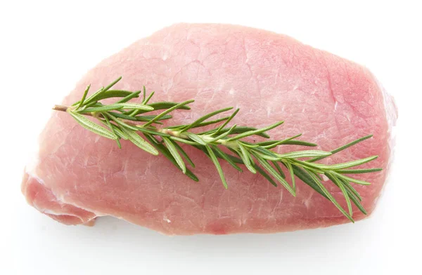 Pieces of raw pork steak with spices and herbs rosemary — Stock Photo, Image