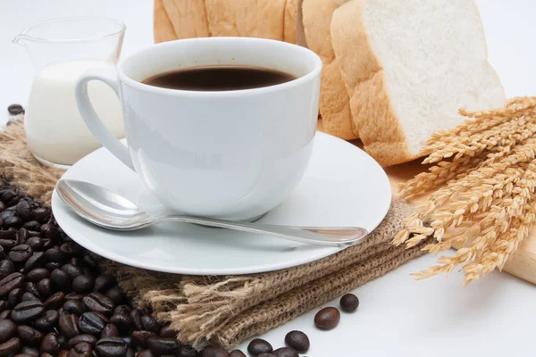 Breakfast with coffee and bread