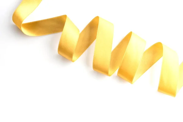 Gold bow ribbon satin texture isolated on white — Stock Photo, Image