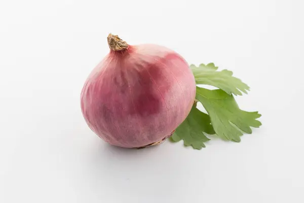 Cebolla roja y especias aisladas sobre fondo blanco vista superior —  Fotos de Stock