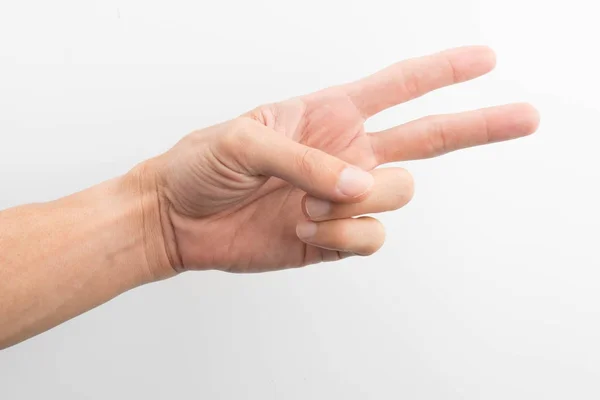 Pria gunting tangan dengan manikur Perancis terisolasi — Stok Foto