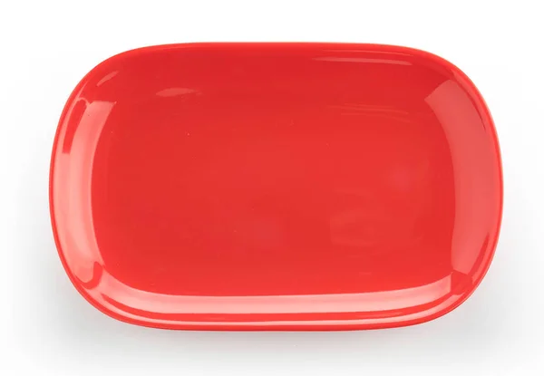 Άδειο κόκκινο πιάτο που απομονώνονται σε λευκό — Φωτογραφία Αρχείου