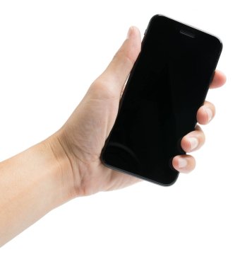 siyah telefon izole tutan el