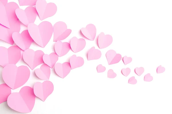 Coeurs en papier rose isolés sur blanc — Photo