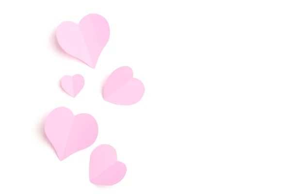 Ροζ χάρτινο καρδιές που απομονώνονται σε λευκό — Φωτογραφία Αρχείου