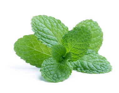 İzole üzerinde beyaz taze çiğ nane yaprakları