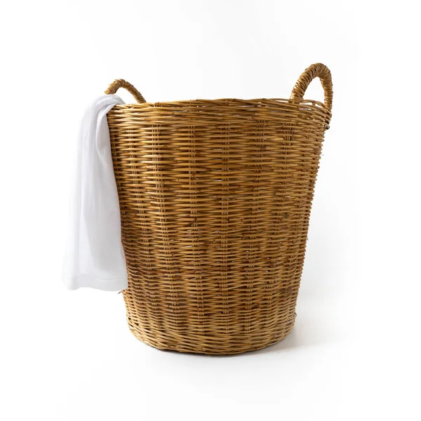 Wicker clothes basket isolated — Stock Photo, Image