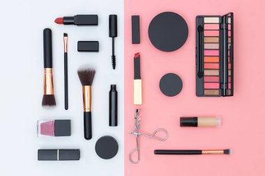 set decorative cosmetics on pink