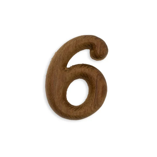 Wood number six on white on white — Stockfoto