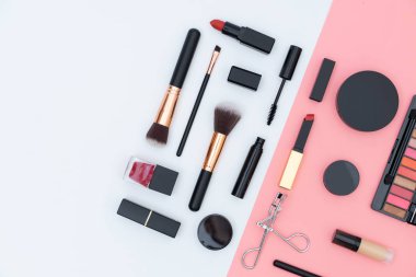 set decorative cosmetics on pink