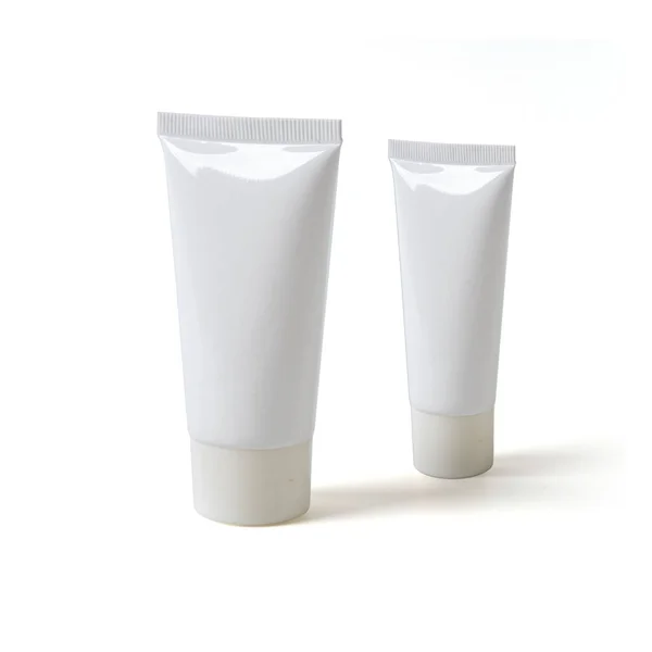 Białe Realistyczne Błyszczące Tuby Kosmetyczne Białym — Zdjęcie stockowe