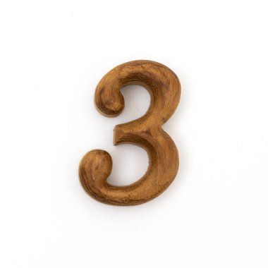 wood number three on white background