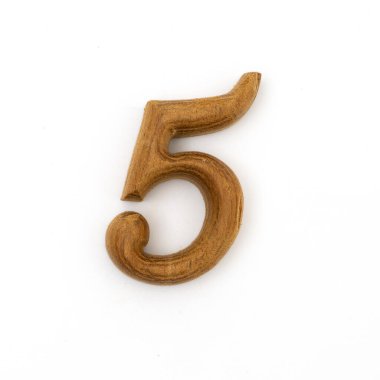 wood number five on white background