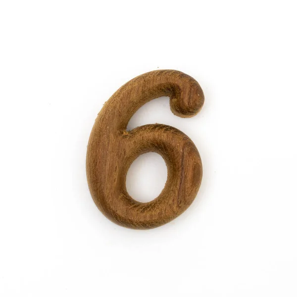 Wood Number Six White Background — Stockfoto