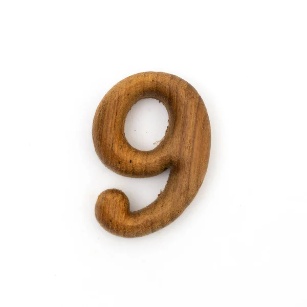 Wood Number Nine White Background — Stockfoto
