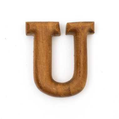 tahta harfler beyaz arkaplanda U İngiliz alfabesi