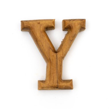 Tahta harfler Beyaz arkaplanda Y İngiliz alfabesi