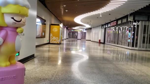 Пустой холл со всеми магазинами закрыт из-за карантина вируса Короны — стоковое видео